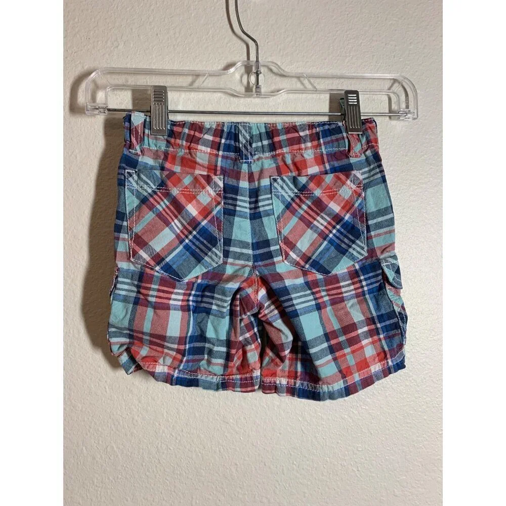 Oshkosh Genuine Kids Plaid Cargo Shorts Boys Size 4T Preppy Casual Summer Y2K
